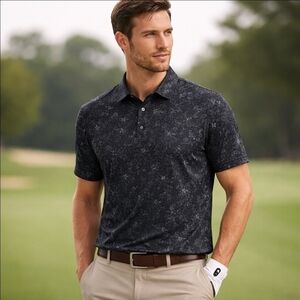 Abercrombie & Fitch Polo Shirt XL Tall Black Floral Stretch Golf Mens